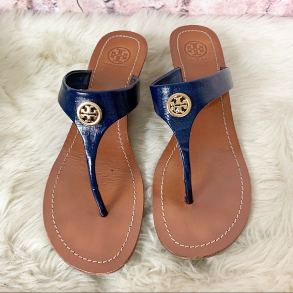 Tory Burch Cameron Wedge Sandal in Navy - Picture 3 of 10